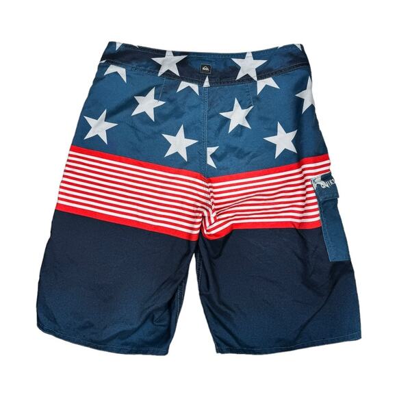 Quiksilver Boys American Flag Boardshorts 26 Blue Red White Stripe Stars Swim - Picture 2 of 5